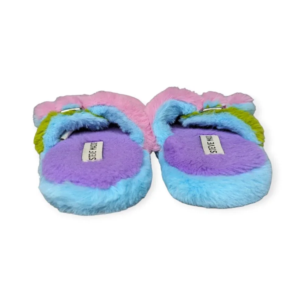 Steve Madden Kids Jaround Multi Colored Double Buckle Plush Slipper Size Small